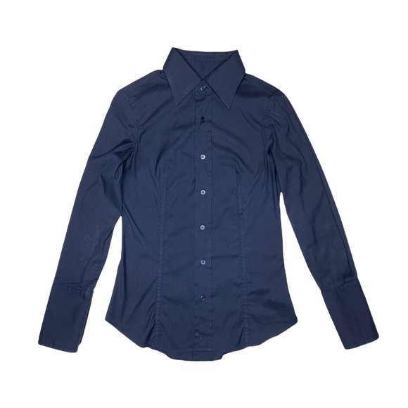 Bagutta Women's Basic Navy Long Sleeve Button Down - Picture 1 of 7